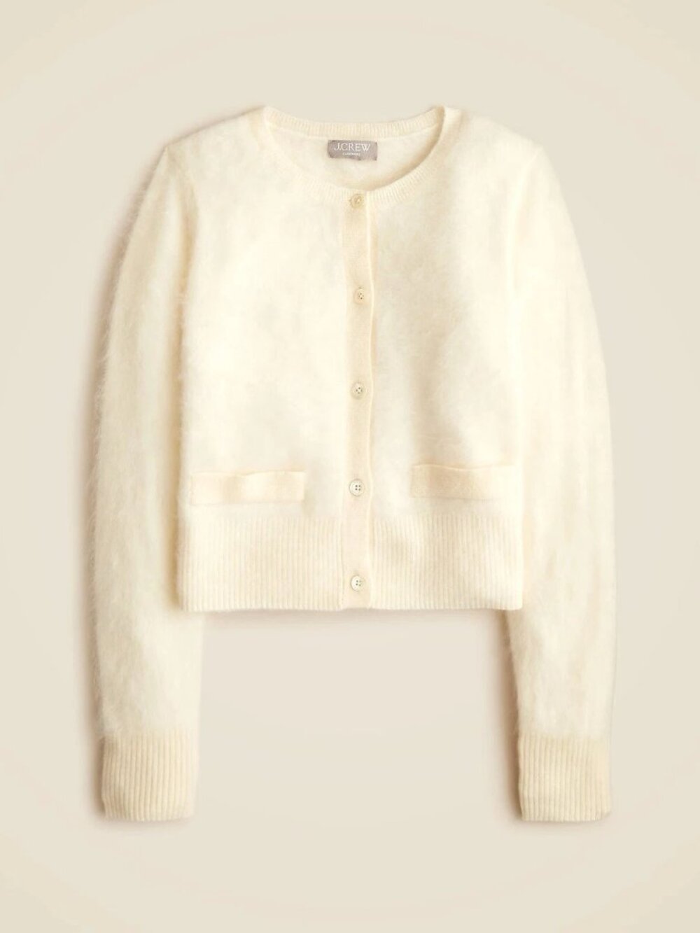 NWT J.Crew Brushed Cashmere Cropped Cardigan in Warm Ivory Sweater L